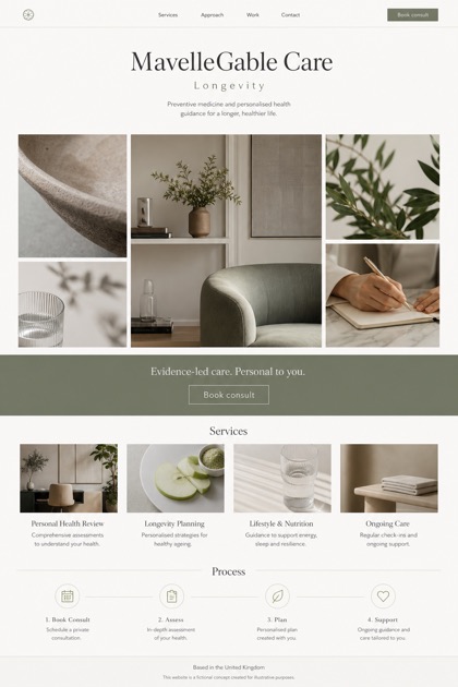Healthcare website design for United Kingdom, showing a clear opening, service information, supporting content, and a focused inquiry action.