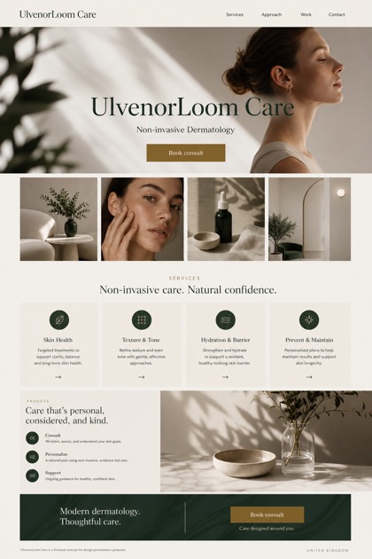 Healthcare website design for United Kingdom, showing a clear opening, service information, supporting content, and a focused inquiry action.