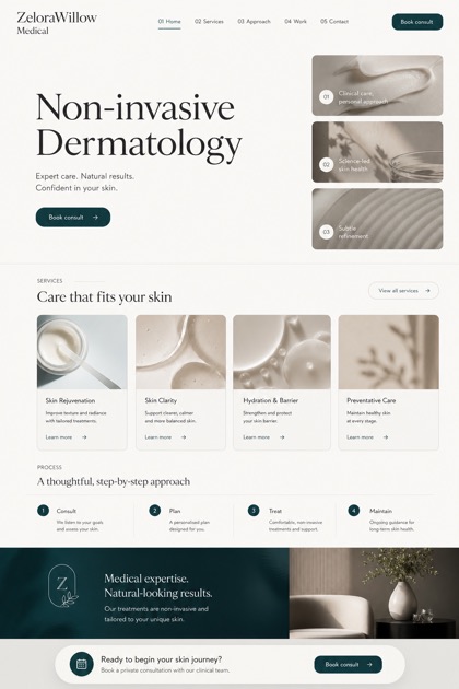 Healthcare website design for United Kingdom, showing a clear opening, service information, supporting content, and a focused inquiry action.