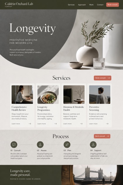 Healthcare website design for United Kingdom, showing a clear opening, service information, supporting content, and a focused inquiry action.