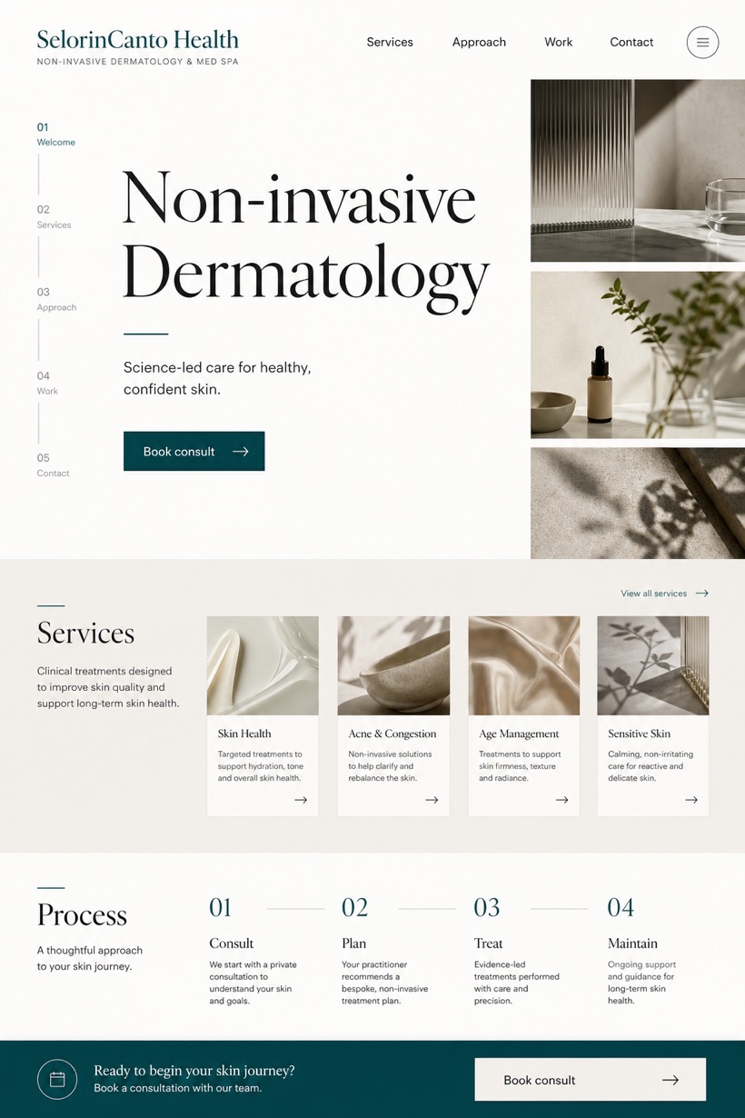 Healthcare website design for United Kingdom, showing a clear opening, service information, supporting content, and a focused inquiry action.