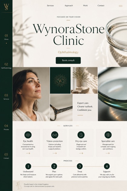 Healthcare website design for United Kingdom, showing a clear opening, service information, supporting content, and a focused inquiry action.