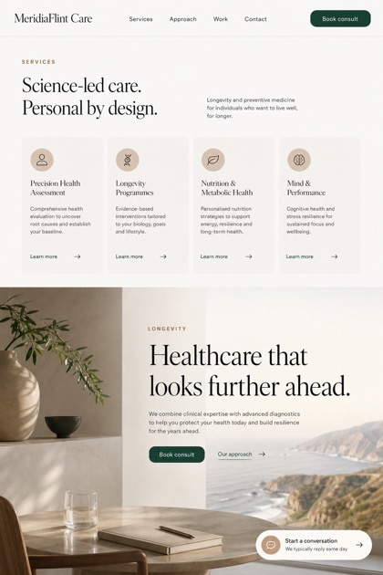 Healthcare website design for United Kingdom, showing a clear opening, service information, supporting content, and a focused inquiry action.