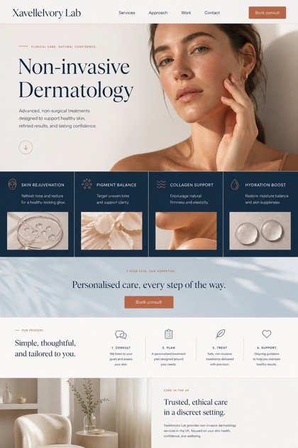 Healthcare website design for United Kingdom, showing a clear opening, service information, supporting content, and a focused inquiry action.