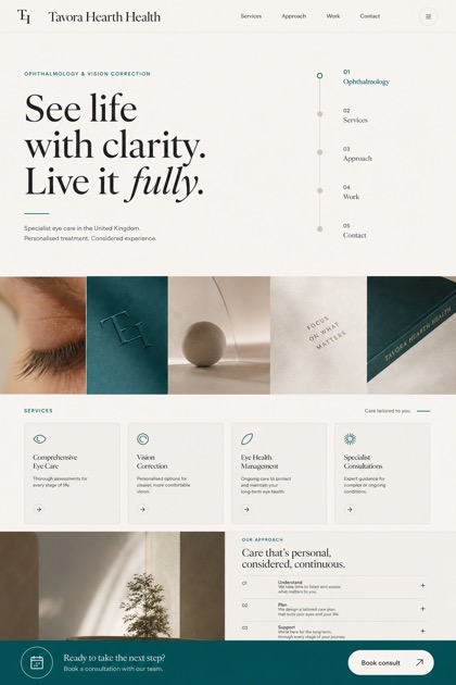 Healthcare website design for United Kingdom, showing a clear opening, service information, supporting content, and a focused inquiry action.