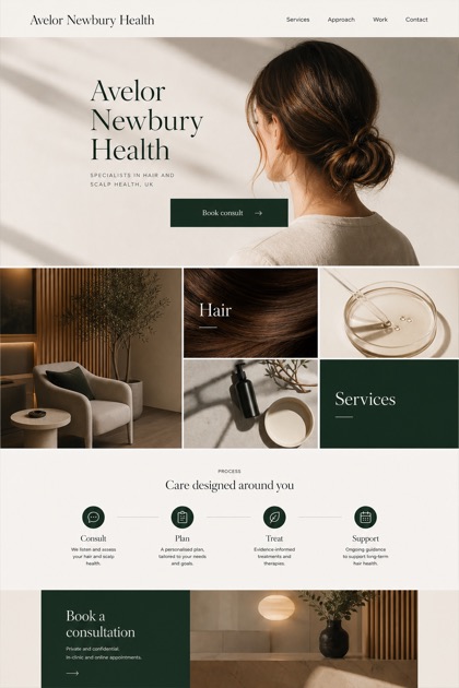 Healthcare website design for United Kingdom, showing a clear opening, service information, supporting content, and a focused inquiry action.