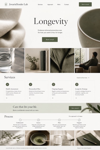 Healthcare website design for United Kingdom, showing a clear opening, service information, supporting content, and a focused inquiry action.