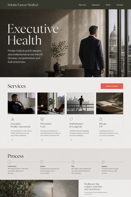 Healthcare website design for United Kingdom, showing a clear opening, service information, supporting content, and a focused inquiry action.