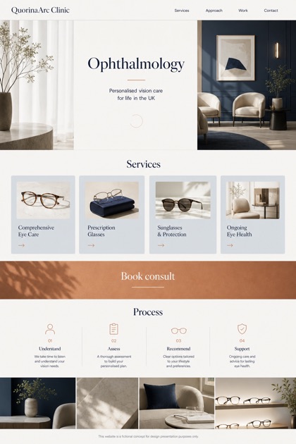 Healthcare website design for United Kingdom, showing a clear opening, service information, supporting content, and a focused inquiry action.