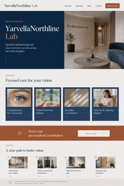 Healthcare website design for United Kingdom, showing a clear opening, service information, supporting content, and a focused inquiry action.
