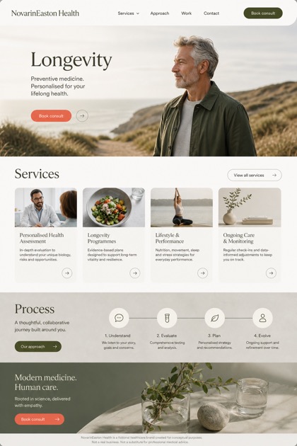 Healthcare website design for United Kingdom, showing a clear opening, service information, supporting content, and a focused inquiry action.