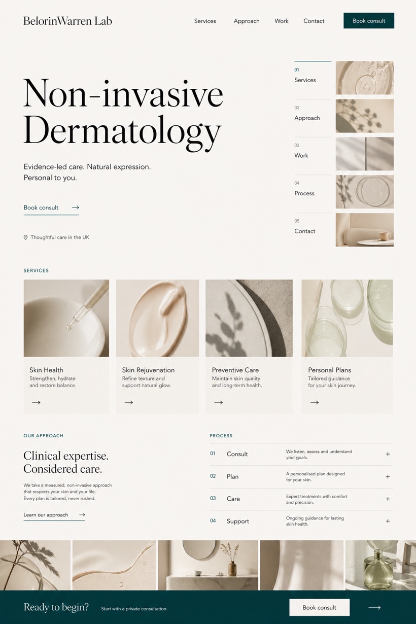 Healthcare website design for United Kingdom, showing a clear opening, service information, supporting content, and a focused inquiry action.