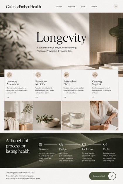 Healthcare website design for United Kingdom, showing a clear opening, service information, supporting content, and a focused inquiry action.