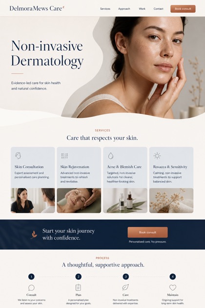 Healthcare website design for United Kingdom, showing a clear opening, service information, supporting content, and a focused inquiry action.