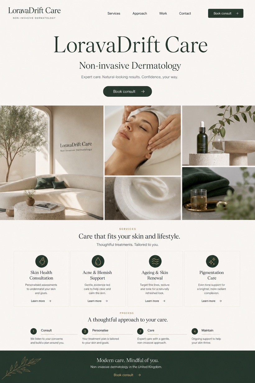 Healthcare website design for United Kingdom, showing a clear opening, service information, supporting content, and a focused inquiry action.