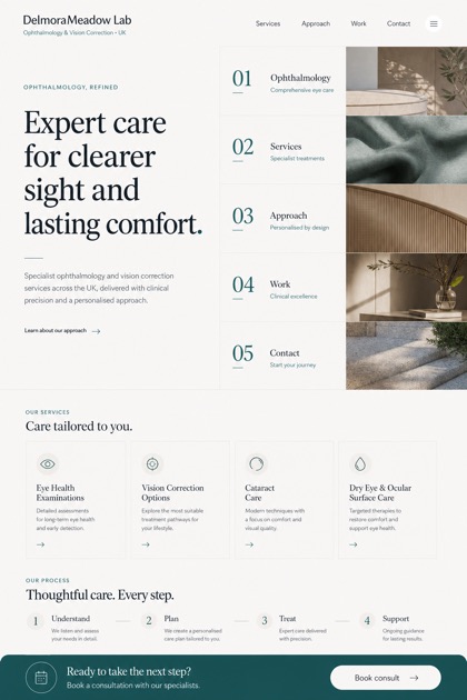 Healthcare website design for United Kingdom, showing a clear opening, service information, supporting content, and a focused inquiry action.