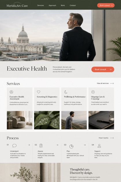 Healthcare website design for United Kingdom, showing a clear opening, service information, supporting content, and a focused inquiry action.