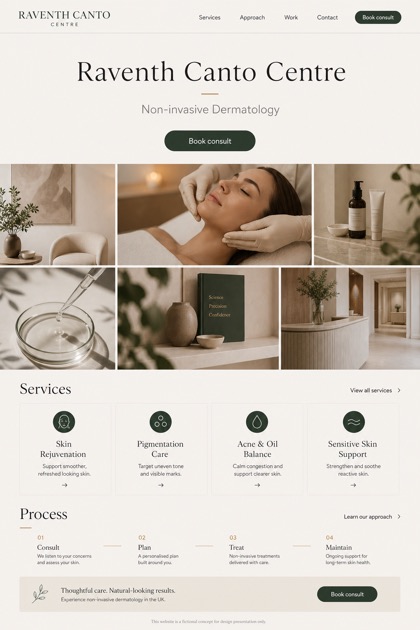 Healthcare website design for United Kingdom, showing a clear opening, service information, supporting content, and a focused inquiry action.