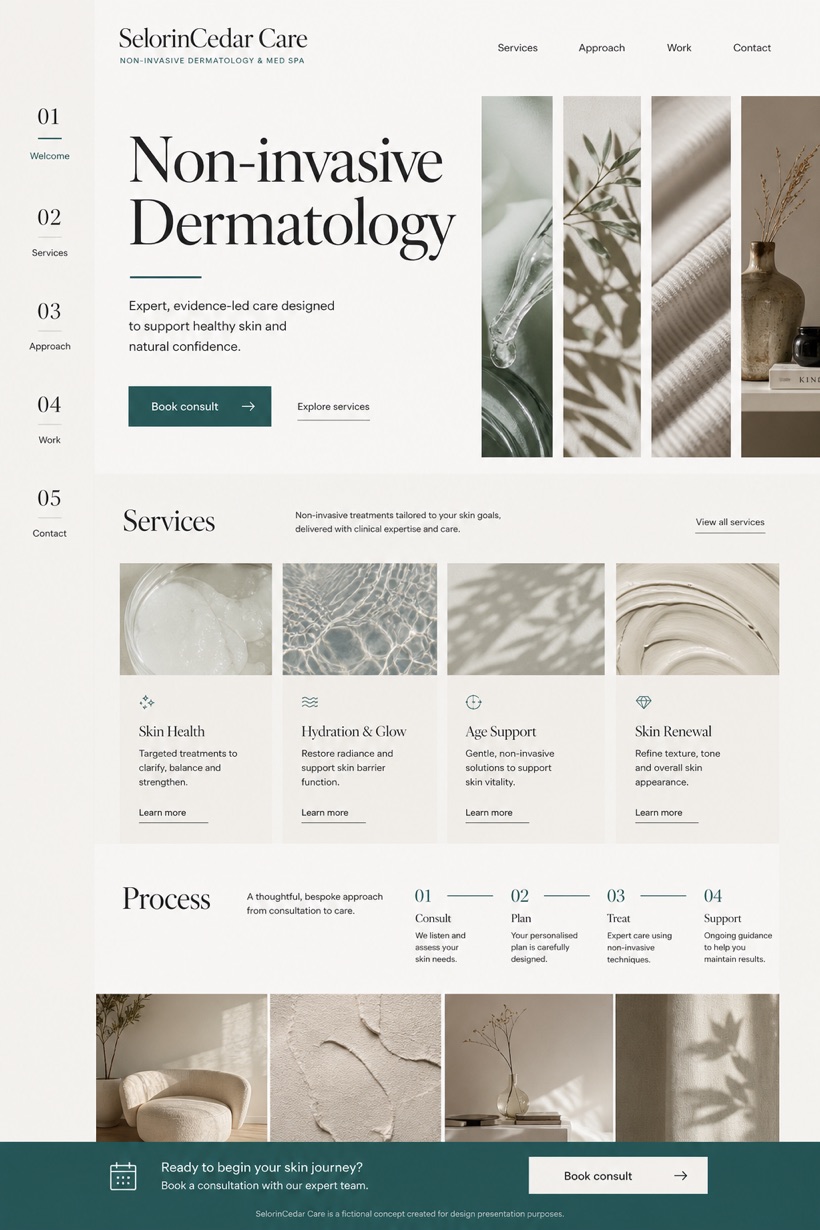 Healthcare website design for United Kingdom, showing a clear opening, service information, supporting content, and a focused inquiry action.
