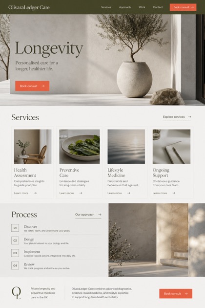 Healthcare website design for United Kingdom, showing a clear opening, service information, supporting content, and a focused inquiry action.
