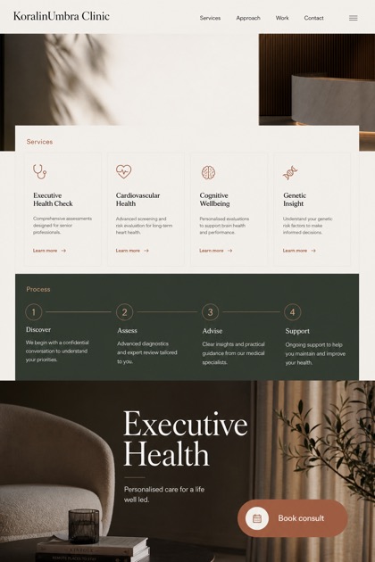 Healthcare website design for United Kingdom, showing a clear opening, service information, supporting content, and a focused inquiry action.