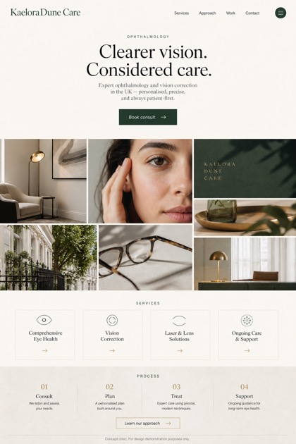 Healthcare website design for United Kingdom, showing a clear opening, service information, supporting content, and a focused inquiry action.
