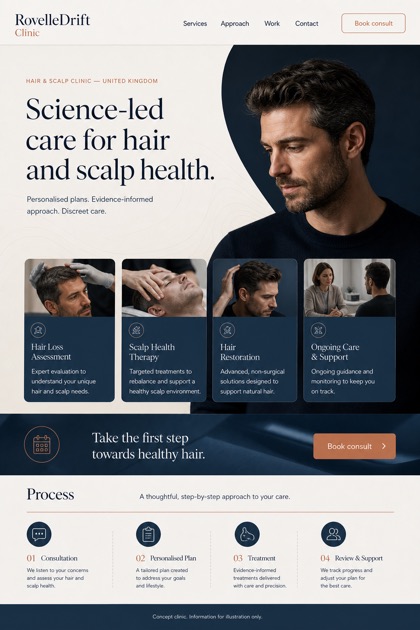 Healthcare website design for United Kingdom, showing a clear opening, service information, supporting content, and a focused inquiry action.