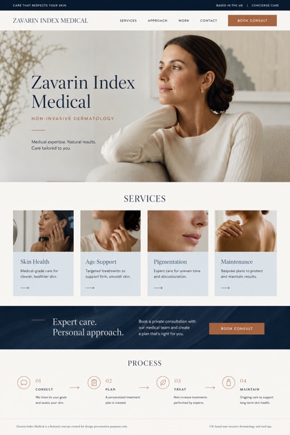 Healthcare website design for United Kingdom, showing a clear opening, service information, supporting content, and a focused inquiry action.
