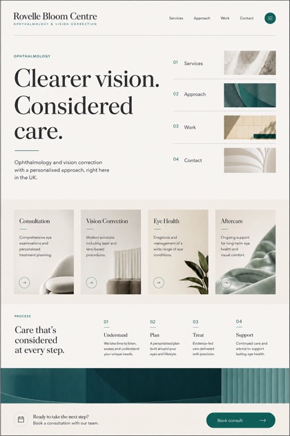 Healthcare website design for United Kingdom, showing a clear opening, service information, supporting content, and a focused inquiry action.
