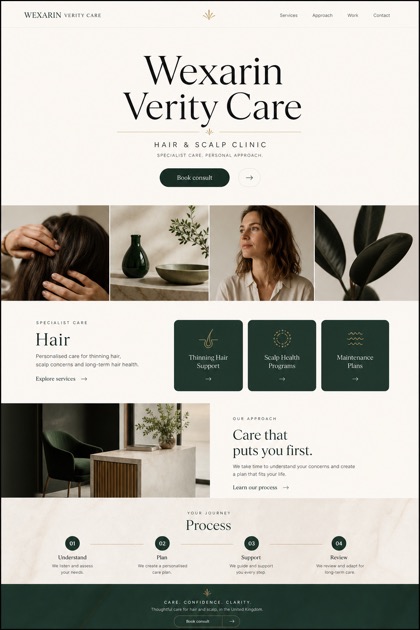 Healthcare website design for United Kingdom, showing a clear opening, service information, supporting content, and a focused inquiry action.