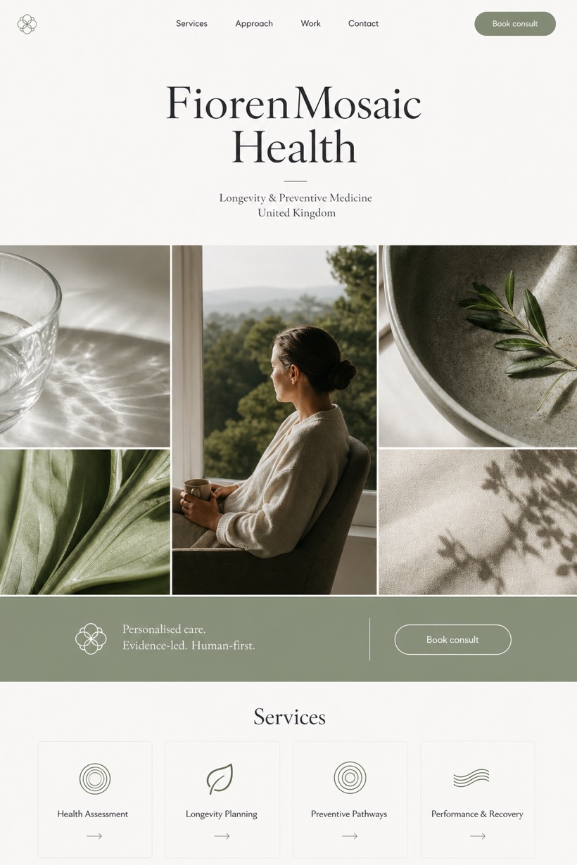 Healthcare website design for United Kingdom, showing a clear opening, service information, supporting content, and a focused inquiry action.