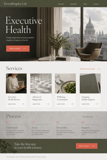 Healthcare website design for United Kingdom, showing a clear opening, service information, supporting content, and a focused inquiry action.