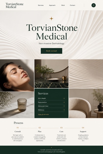 Healthcare website design for United Kingdom, showing a clear opening, service information, supporting content, and a focused inquiry action.