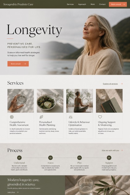 Healthcare website design for United Kingdom, showing a clear opening, service information, supporting content, and a focused inquiry action.