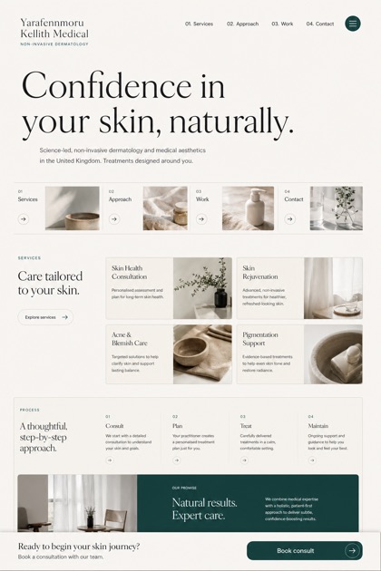 Healthcare website design for United Kingdom, showing a clear opening, service information, supporting content, and a focused inquiry action.