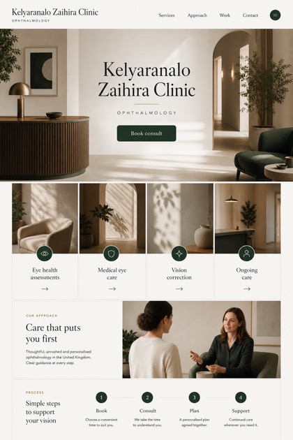 Healthcare website design for United Kingdom, showing a clear opening, service information, supporting content, and a focused inquiry action.