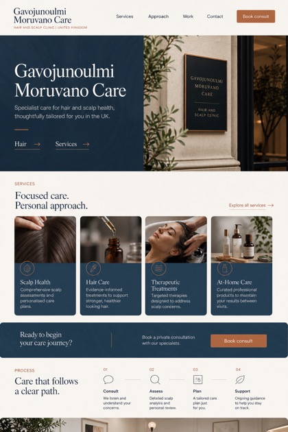 Healthcare website design for United Kingdom, showing a clear opening, service information, supporting content, and a focused inquiry action.