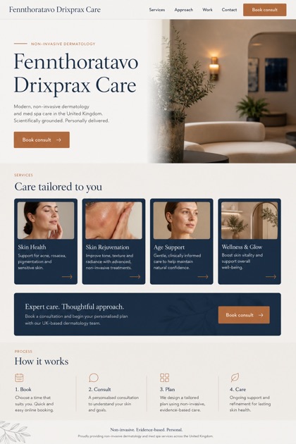 Healthcare website design for United Kingdom, showing a clear opening, service information, supporting content, and a focused inquiry action.