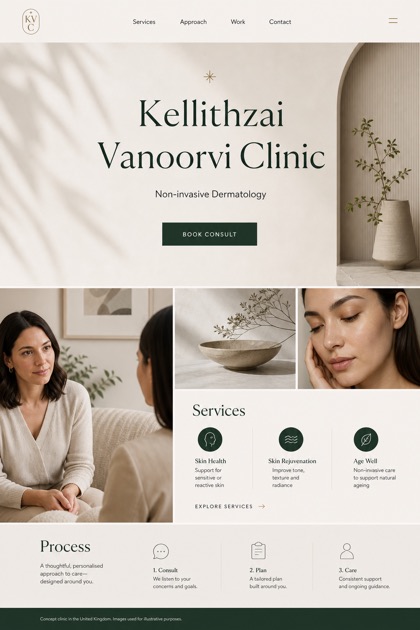 Healthcare website design for United Kingdom, showing a clear opening, service information, supporting content, and a focused inquiry action.