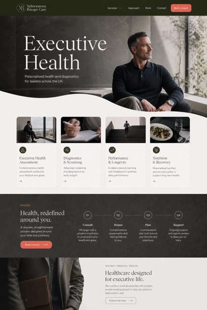 Healthcare website design for United Kingdom, showing a clear opening, service information, supporting content, and a focused inquiry action.
