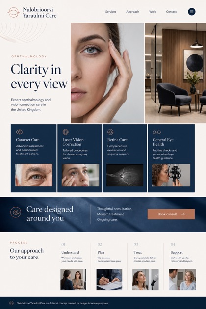 Healthcare website design for United Kingdom, showing a clear opening, service information, supporting content, and a focused inquiry action.