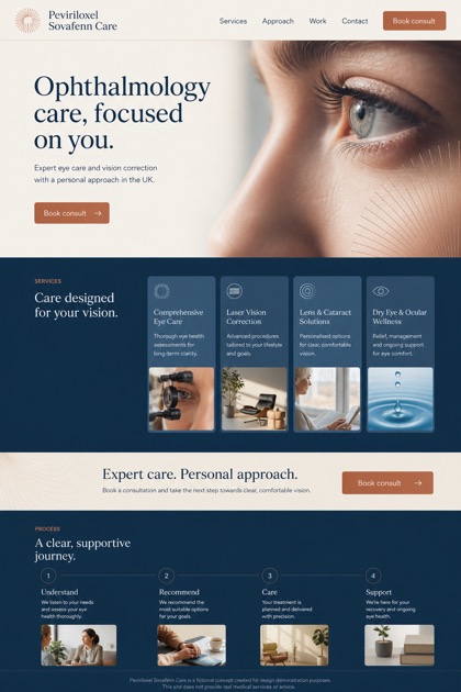 Healthcare website design for United Kingdom, showing a clear opening, service information, supporting content, and a focused inquiry action.