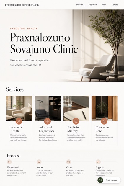 Healthcare website design for United Kingdom, showing a clear opening, service information, supporting content, and a focused inquiry action.