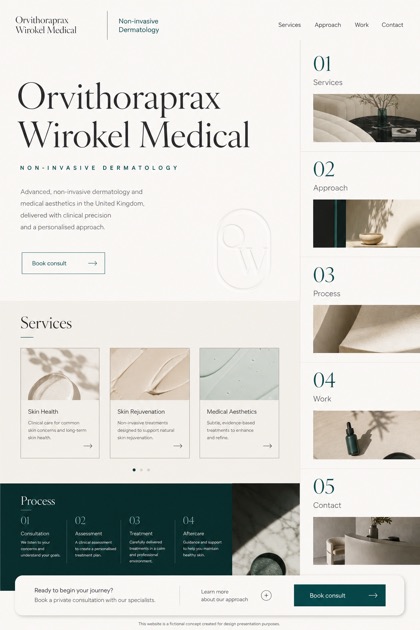 Healthcare website design for United Kingdom, showing a clear opening, service information, supporting content, and a focused inquiry action.