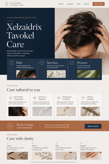 Healthcare website design for United Kingdom, showing a clear opening, service information, supporting content, and a focused inquiry action.