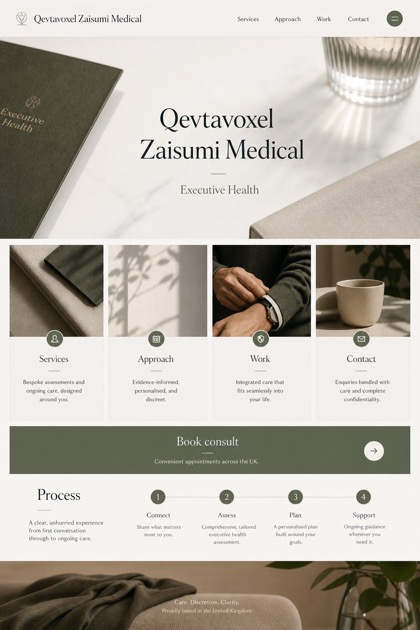 Healthcare website design for United Kingdom, showing a clear opening, service information, supporting content, and a focused inquiry action.