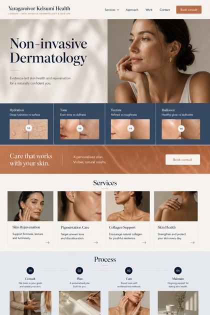 Healthcare website design for United Kingdom, showing a clear opening, service information, supporting content, and a focused inquiry action.