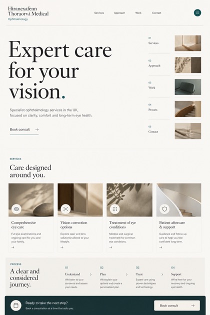 Healthcare website design for United Kingdom, showing a clear opening, service information, supporting content, and a focused inquiry action.