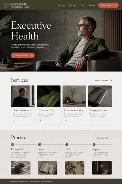 Healthcare website design for United Kingdom, showing a clear opening, service information, supporting content, and a focused inquiry action.