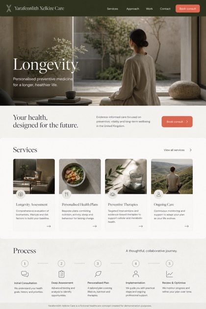 Healthcare website design for United Kingdom, showing a clear opening, service information, supporting content, and a focused inquiry action.